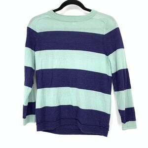 Fossil Pullover Wool Crew Neck Sweater Womens Size Medium Striped Blue